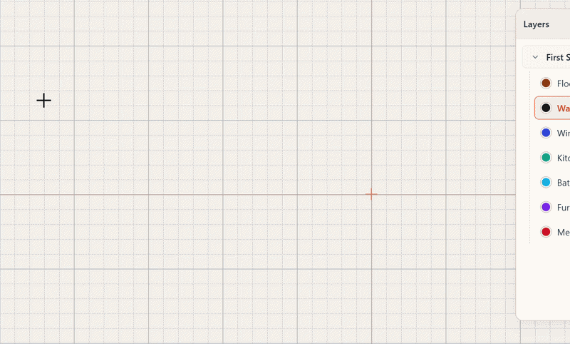 Demo of drawing walls that snap to the grid and auto-cut for openings
